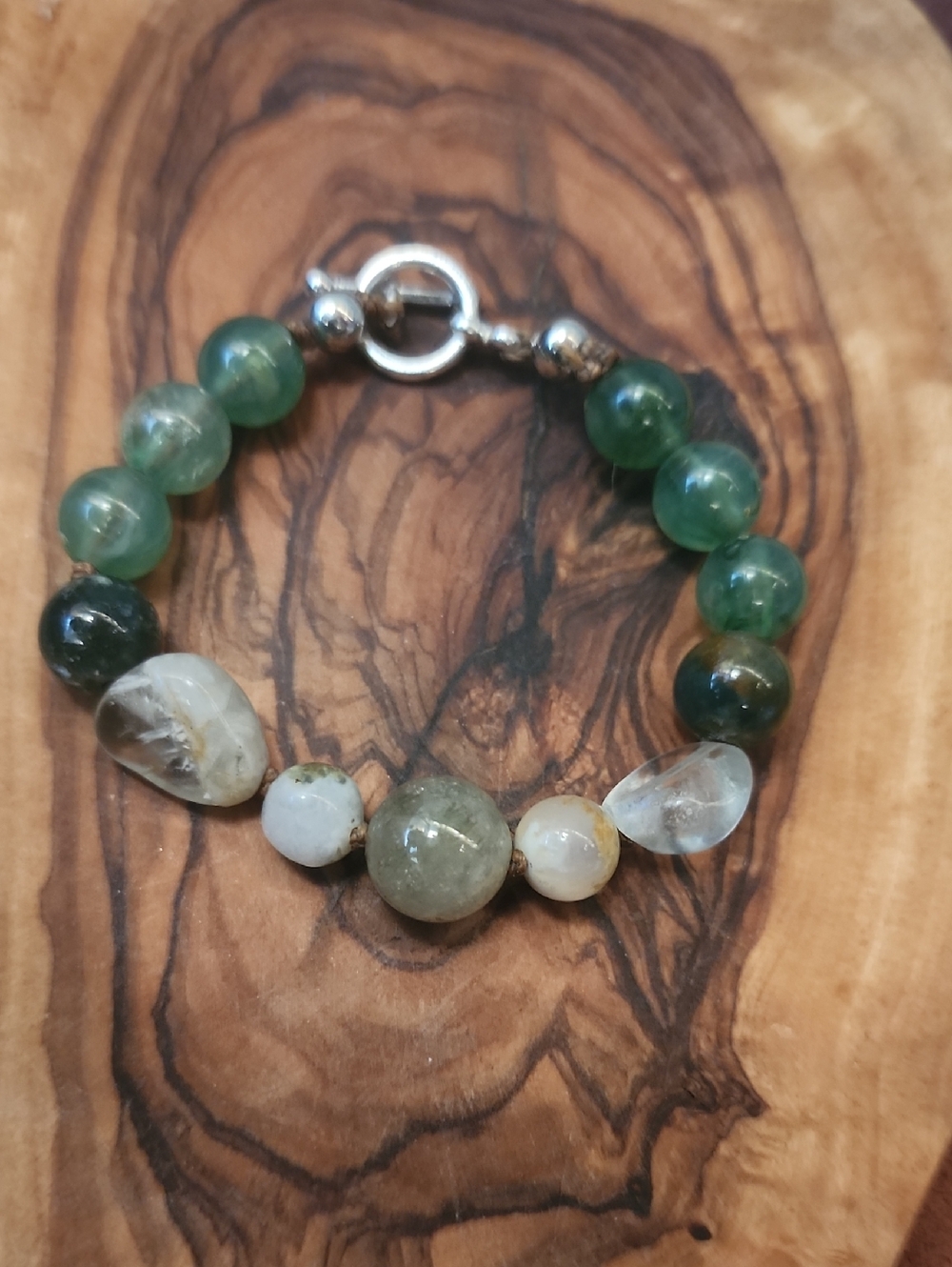 Handmade Natural Stone and Green Bead Braclet